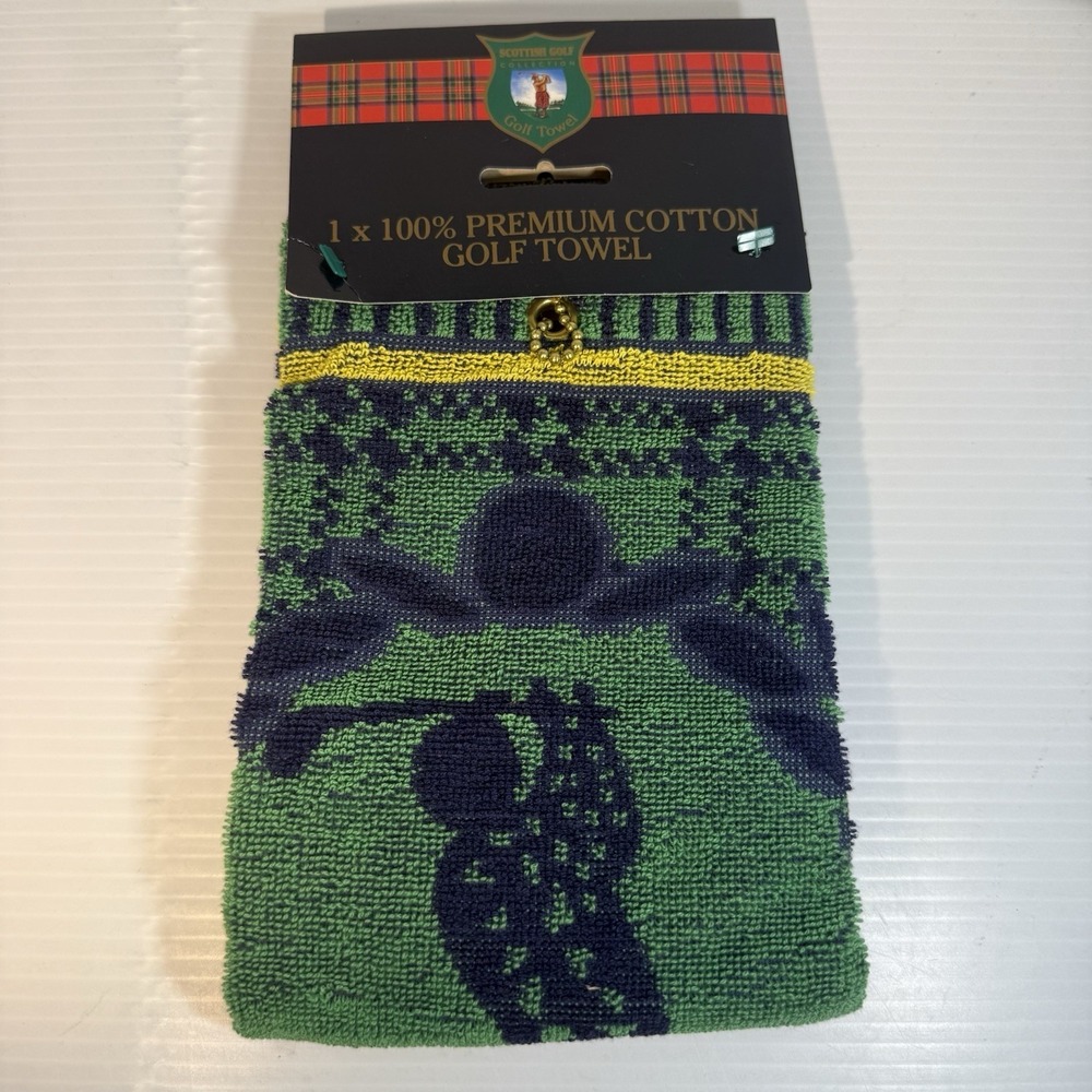 Newbroom Gifts Limited Golf Towel Gift Green Blue Yellow Golfer Print w/ Chain